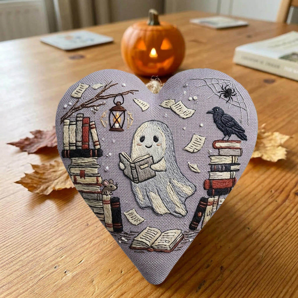 Rubbyoo Heart Embroidery Kit - Reading Ghost | Spooky Cute Gift | Halloween Aesthetic Accent - image 3
