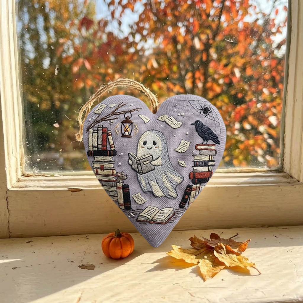 Rubbyoo Heart Embroidery Kit - Reading Ghost | Spooky Cute Gift | Halloween Aesthetic Accent - image 6