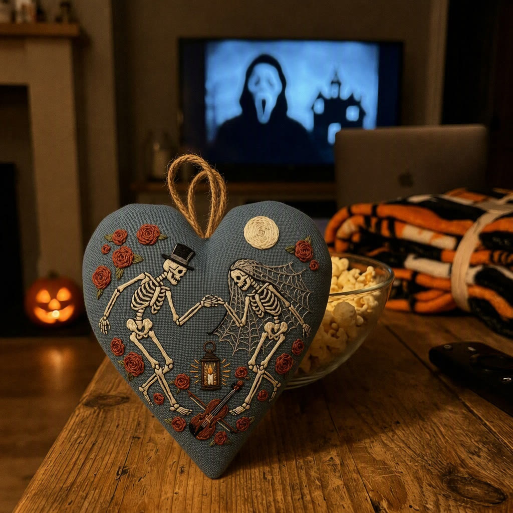 Rubbyoo Heart Embroidery Kit - Dancing Skeleton Couple | Dark Romant Gift | Halloween Bag Charm - image 6