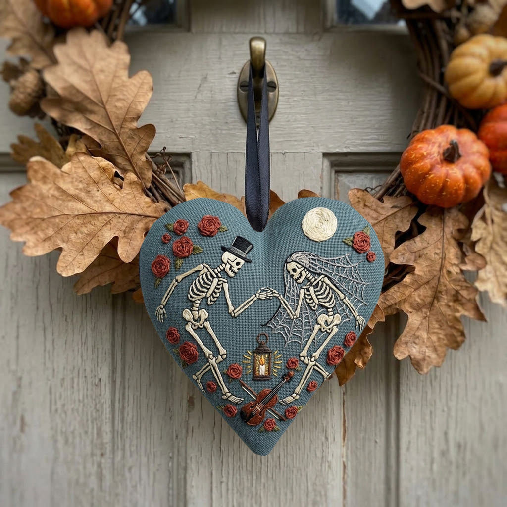 Rubbyoo Heart Embroidery Kit - Dancing Skeleton Couple | Dark Romant Gift | Halloween Bag Charm - image 2