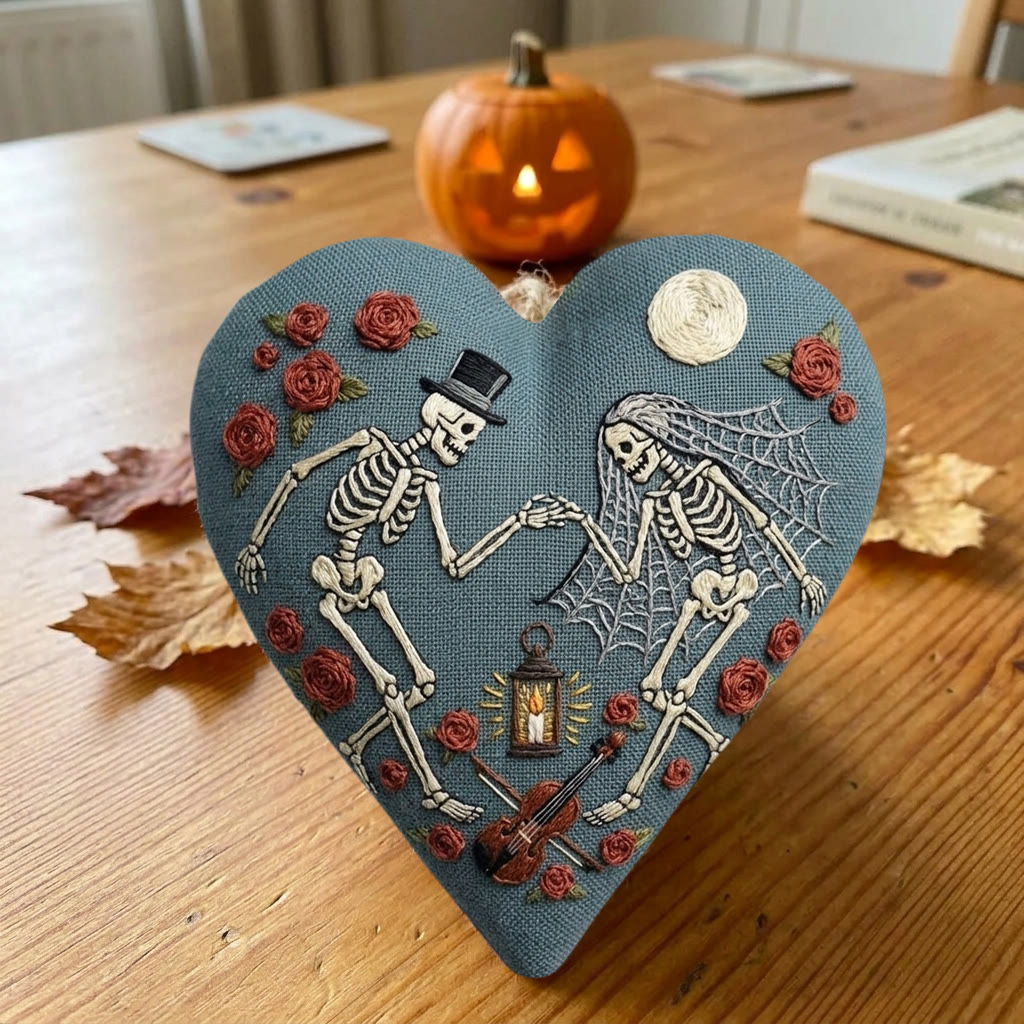Rubbyoo Heart Embroidery Kit - Dancing Skeleton Couple | Dark Romant Gift | Halloween Bag Charm - image 4