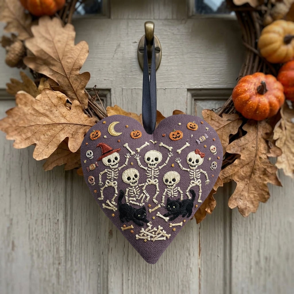 Rubbyoo Heart Embroidery Kit - Dancing Skeletons | Unique Spooky Gift | Kids Room Halloween - image 2