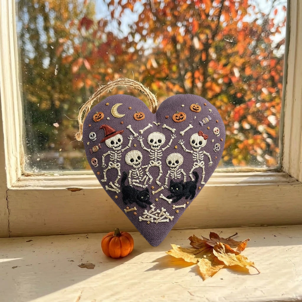Rubbyoo Heart Embroidery Kit - Dancing Skeletons | Unique Spooky Gift | Kids Room Halloween - image 6