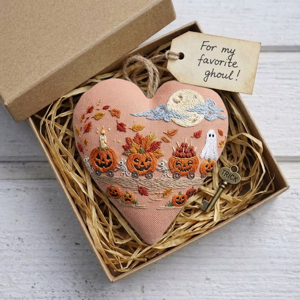 Rubbyoo Heart Embroidery Kit - Pumpkin Train | Gift For Friend |  Spooky Cute Bag Accessory - image 5