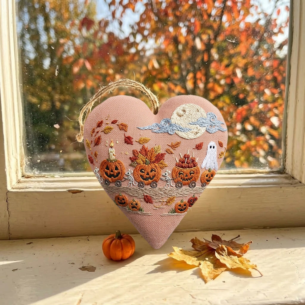 Rubbyoo Heart Embroidery Kit - Pumpkin Train | Gift For Friend |  Spooky Cute Bag Accessory - image 7