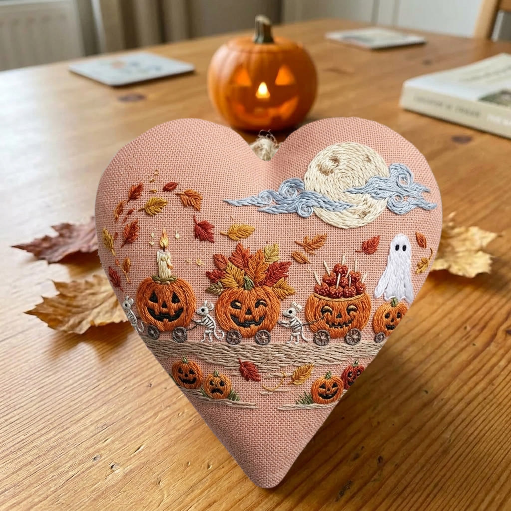 Rubbyoo Heart Embroidery Kit - Pumpkin Train | Gift For Friend |  Spooky Cute Bag Accessory - image 3
