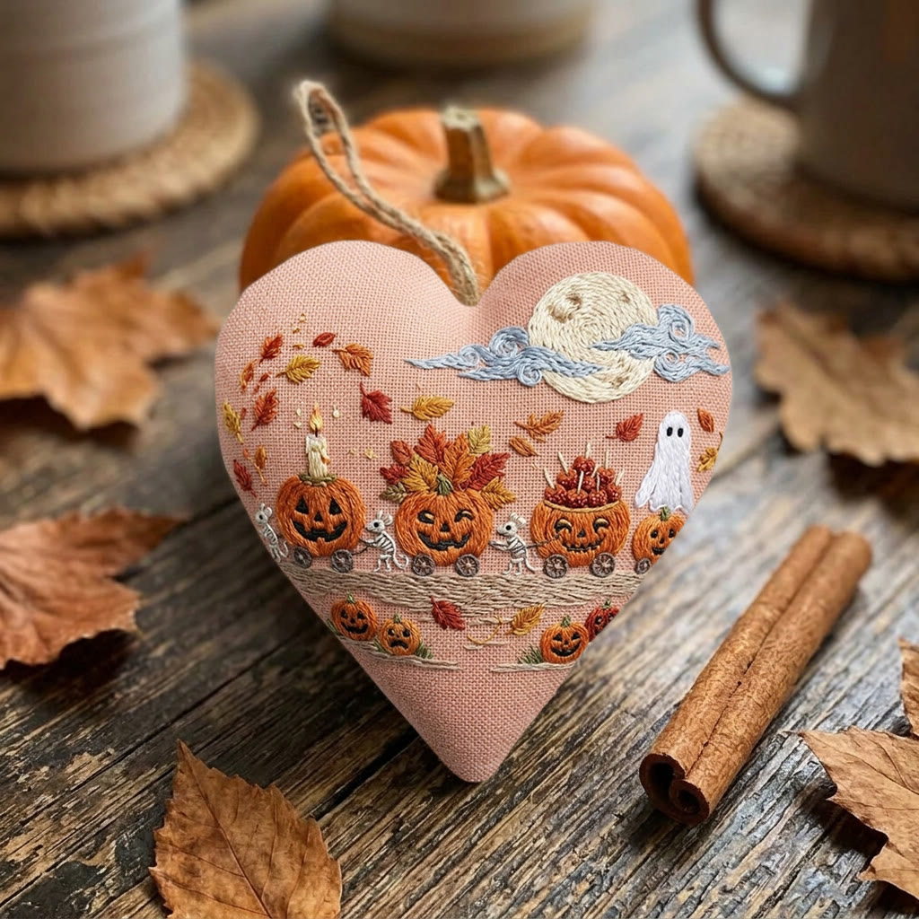 Rubbyoo Heart Embroidery Kit - Pumpkin Train | Gift For Friend |  Spooky Cute Bag Accessory - image 4