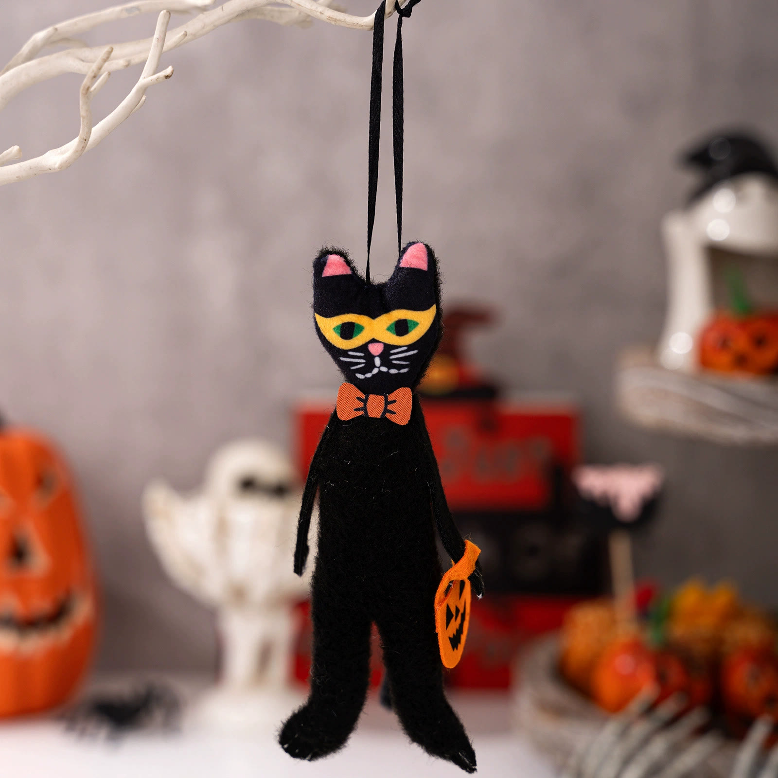 Rubbyoo 4pcs Halloween Hanging Ornaments - Spooky Day | Decorative Hanging Pendant | Unique Autumn Art Craft   - Black cat - image 4