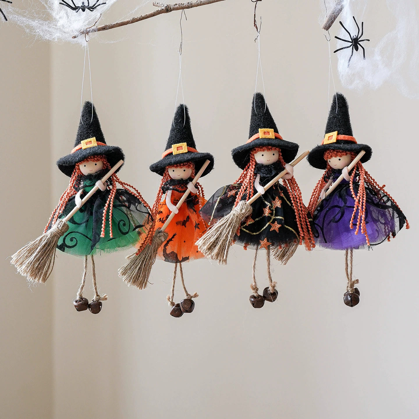 Rubbyoo 4pcs Halloween Witch Pendants - Fantasy Witch | Mysterious Holiday Design | Perfect Outdoor Decor  - Witch Collection Set - image 1