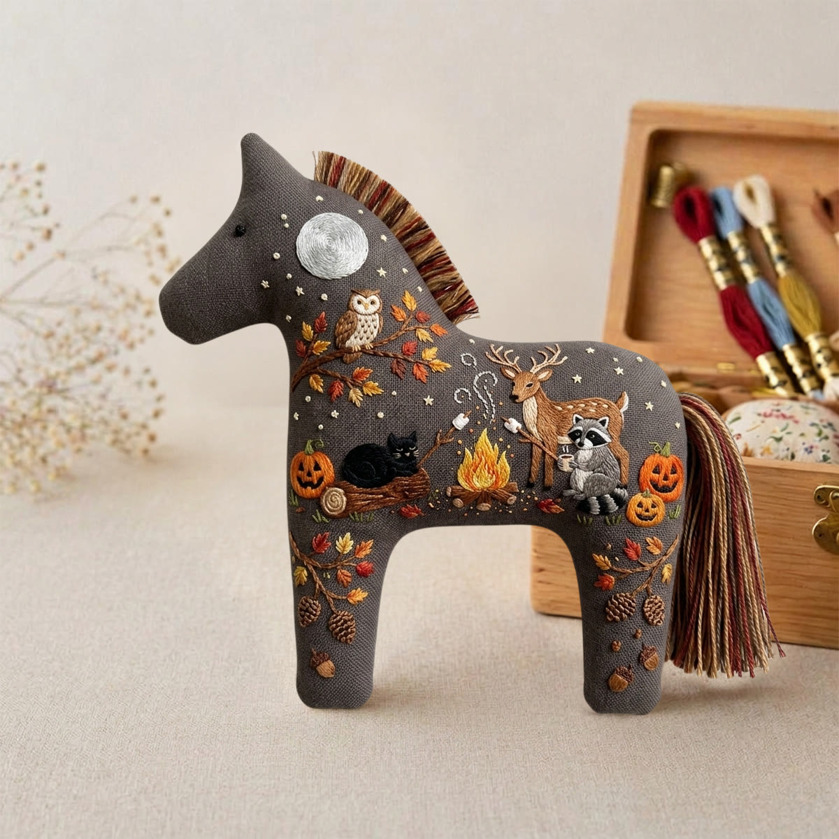 Rubbyoo Dala Horse Embroidery Kit - Halloween Animal | Diy Hanging Decor | Perfect For Handmade Beginner - image 2