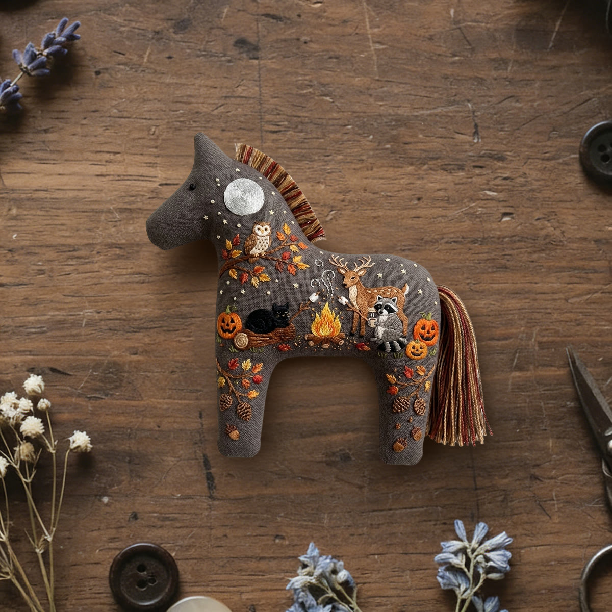 Rubbyoo Dala Horse Embroidery Kit - Halloween Animal | Diy Hanging Decor | Perfect For Handmade Beginner - 6 inches hoop kit - image 1