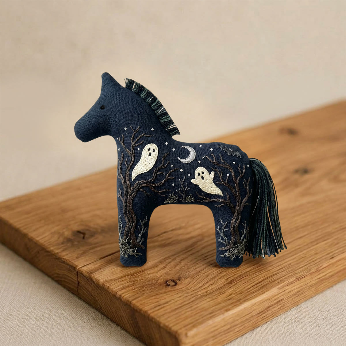 Rubbyoo Dala Horse Embroidery Kit - Halloween Ghost Dead Tree Moon | Halloween Wall Hanging | Suitable For Diy Beginners - image 5