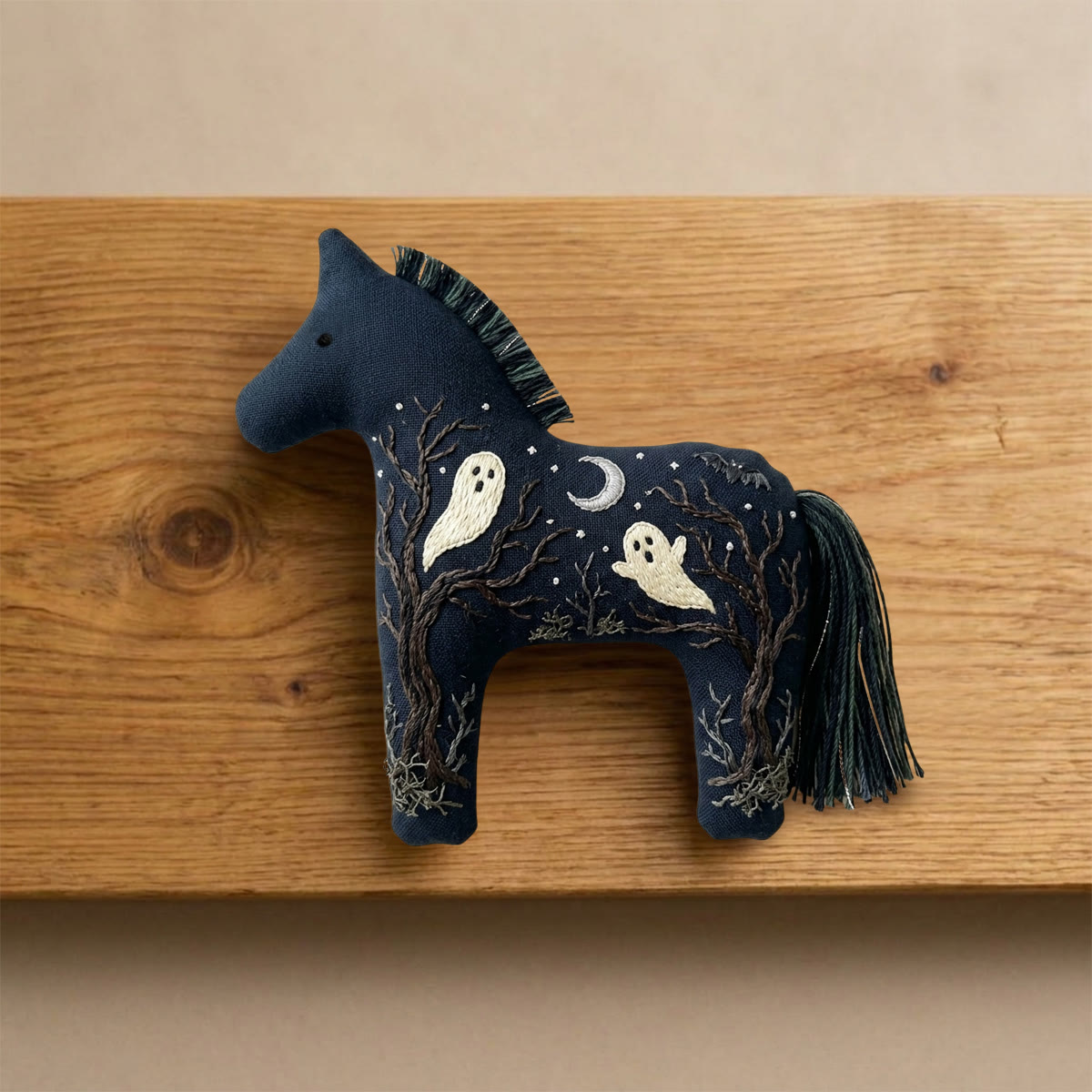 Rubbyoo Dala Horse Embroidery Kit - Halloween Ghost Dead Tree Moon | Halloween Wall Hanging | Suitable For Diy Beginners - image 6
