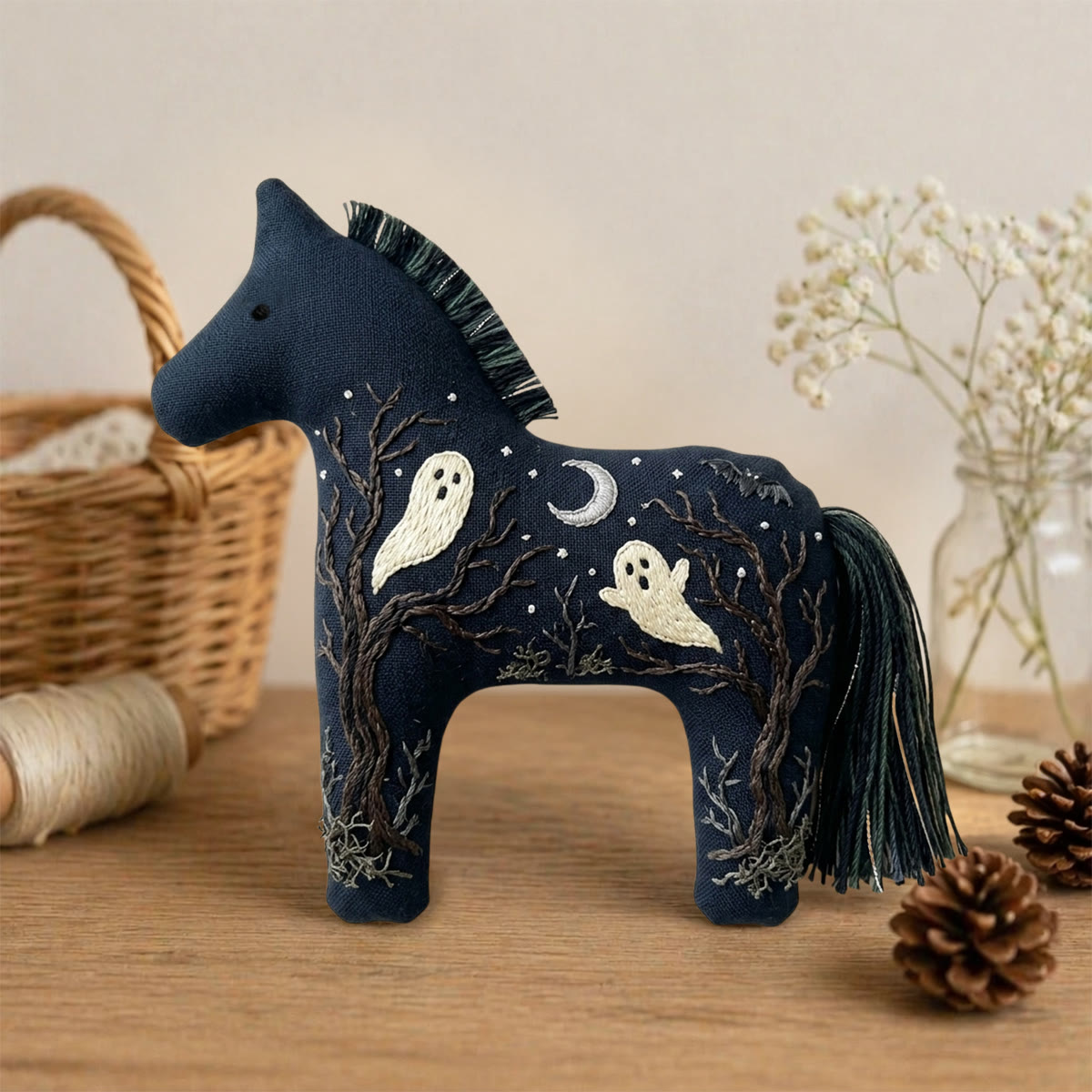 Rubbyoo Dala Horse Embroidery Kit - Halloween Ghost Dead Tree Moon | Halloween Wall Hanging | Suitable For Diy Beginners - image 2