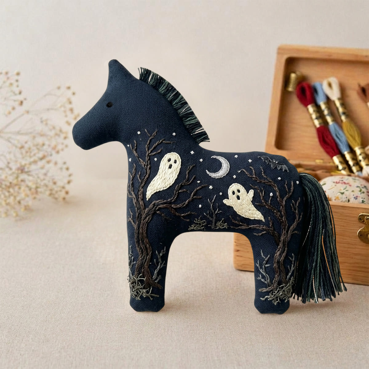 Rubbyoo Dala Horse Embroidery Kit - Halloween Ghost Dead Tree Moon | Halloween Wall Hanging | Suitable For Diy Beginners - image 4