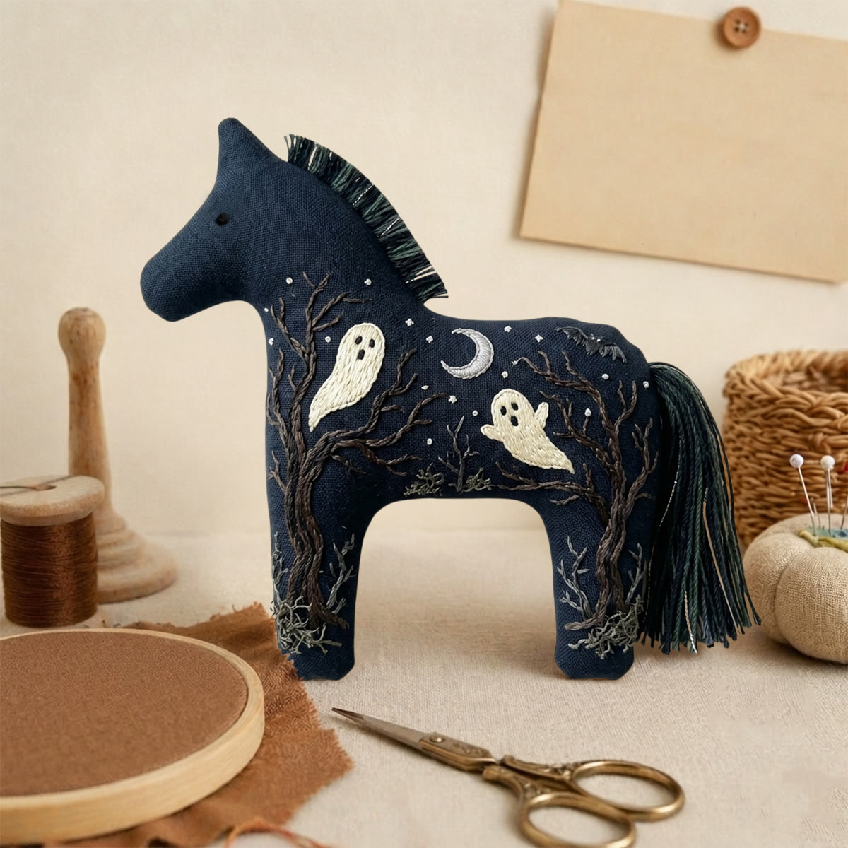 Rubbyoo Dala Horse Embroidery Kit - Halloween Ghost Dead Tree Moon | Halloween Wall Hanging | Suitable For Diy Beginners - image 3
