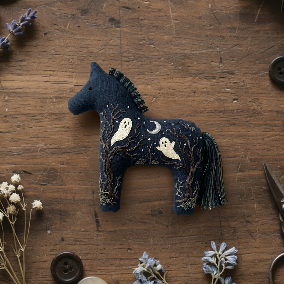 Rubbyoo Dala Horse Embroidery Kit - Halloween Ghost Dead Tree Moon | Halloween Wall Hanging | Suitable For Diy Beginners - 6 inches hoop kit - image 1