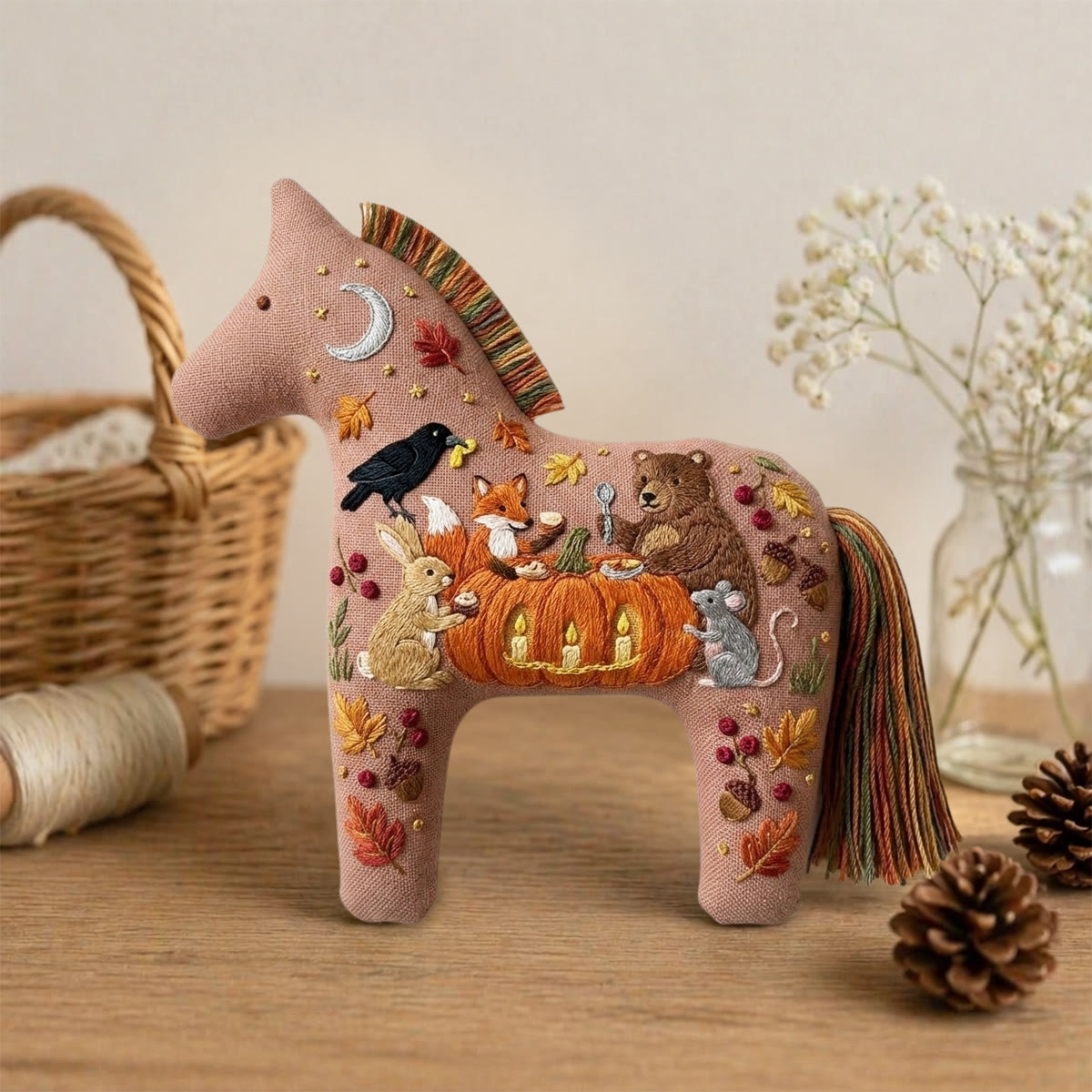 Rubbyoo Dala Horse Embroidery Kit - Halloween Animal Pumpkin Feast  | Ideal For Holiday Gifts | Unique Handmade Presents  - image 4