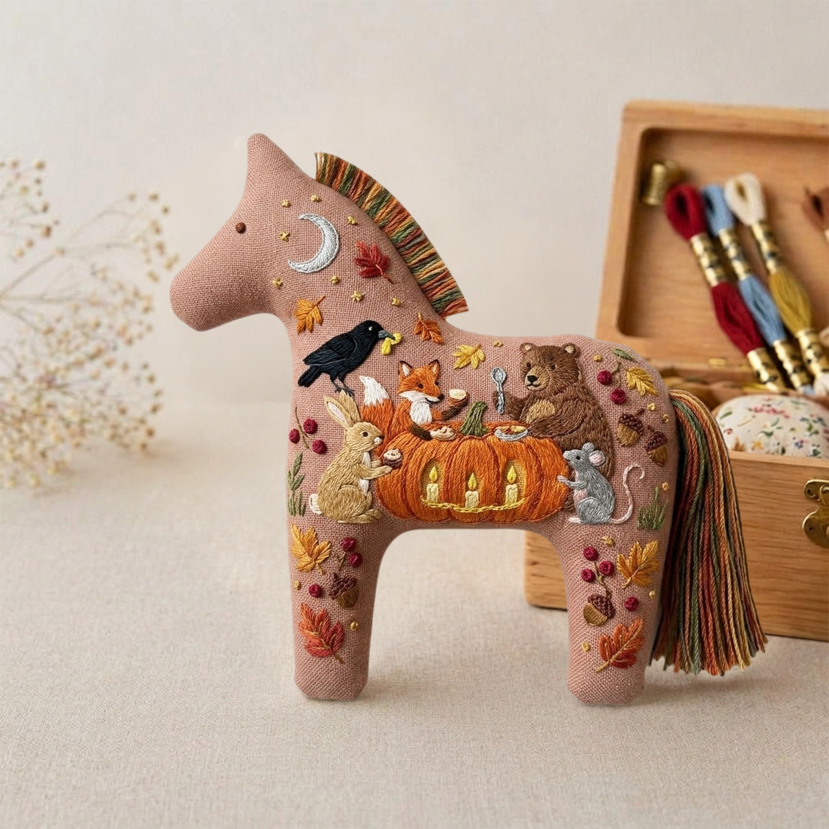 Rubbyoo Dala Horse Embroidery Kit - Halloween Animal Pumpkin Feast  | Ideal For Holiday Gifts | Unique Handmade Presents  - image 3
