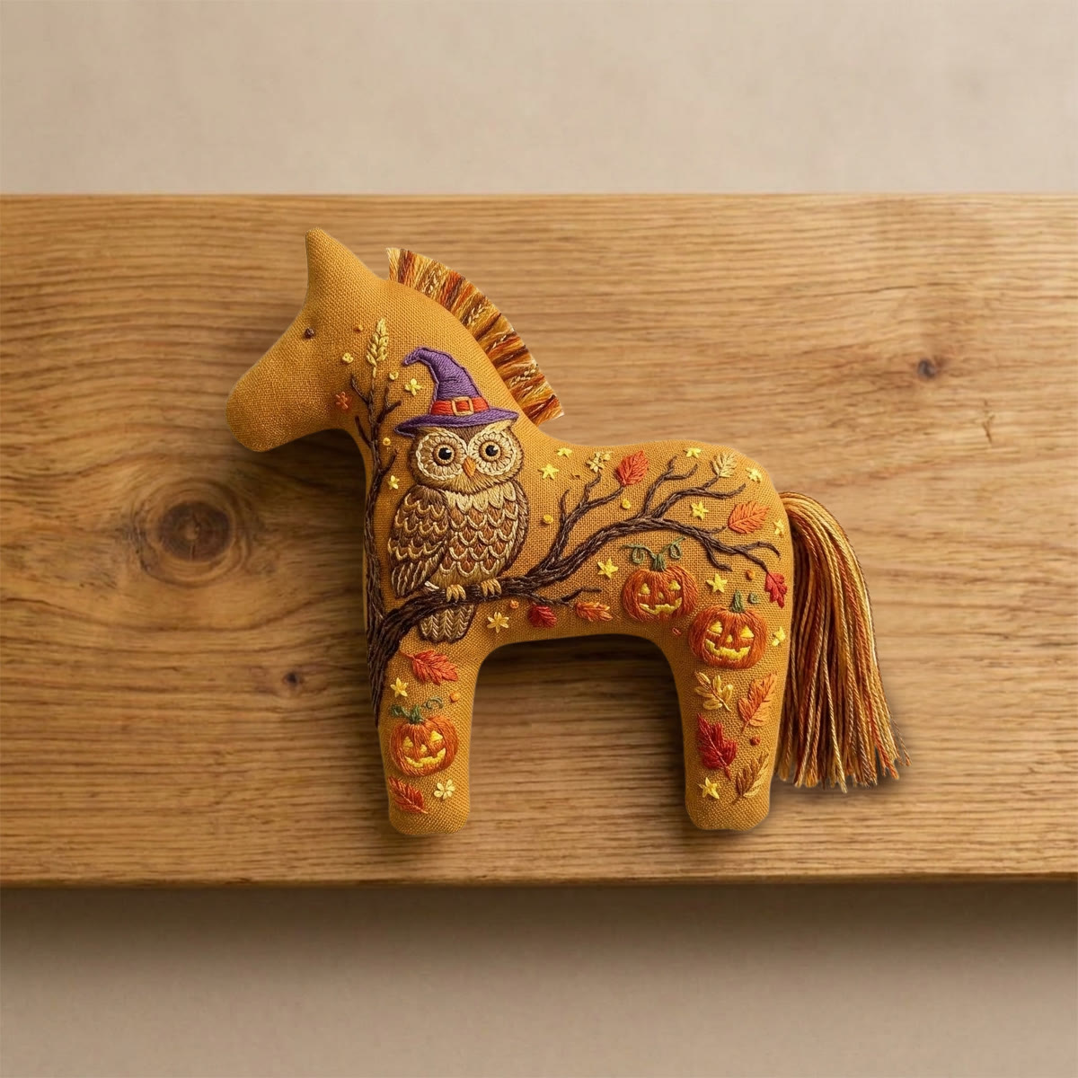 Rubbyoo Dala Horse Embroidery Kit - Halloween Witch Owl & Jack-o'-lantern | Vintage Room Decor | Multi-occasion Gift For Birthday & Holiday - image 6
