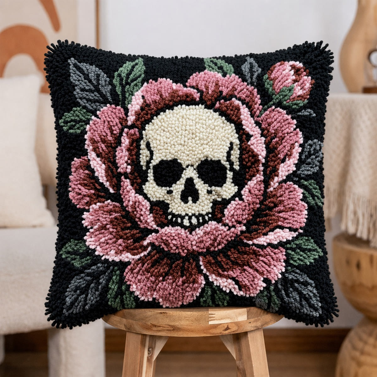 Rubbyoo Latch Hook Pillow Kit - Sugar Skull | Day Of The Dead Festival Craft | Gothic Spooky Decor  - image 3