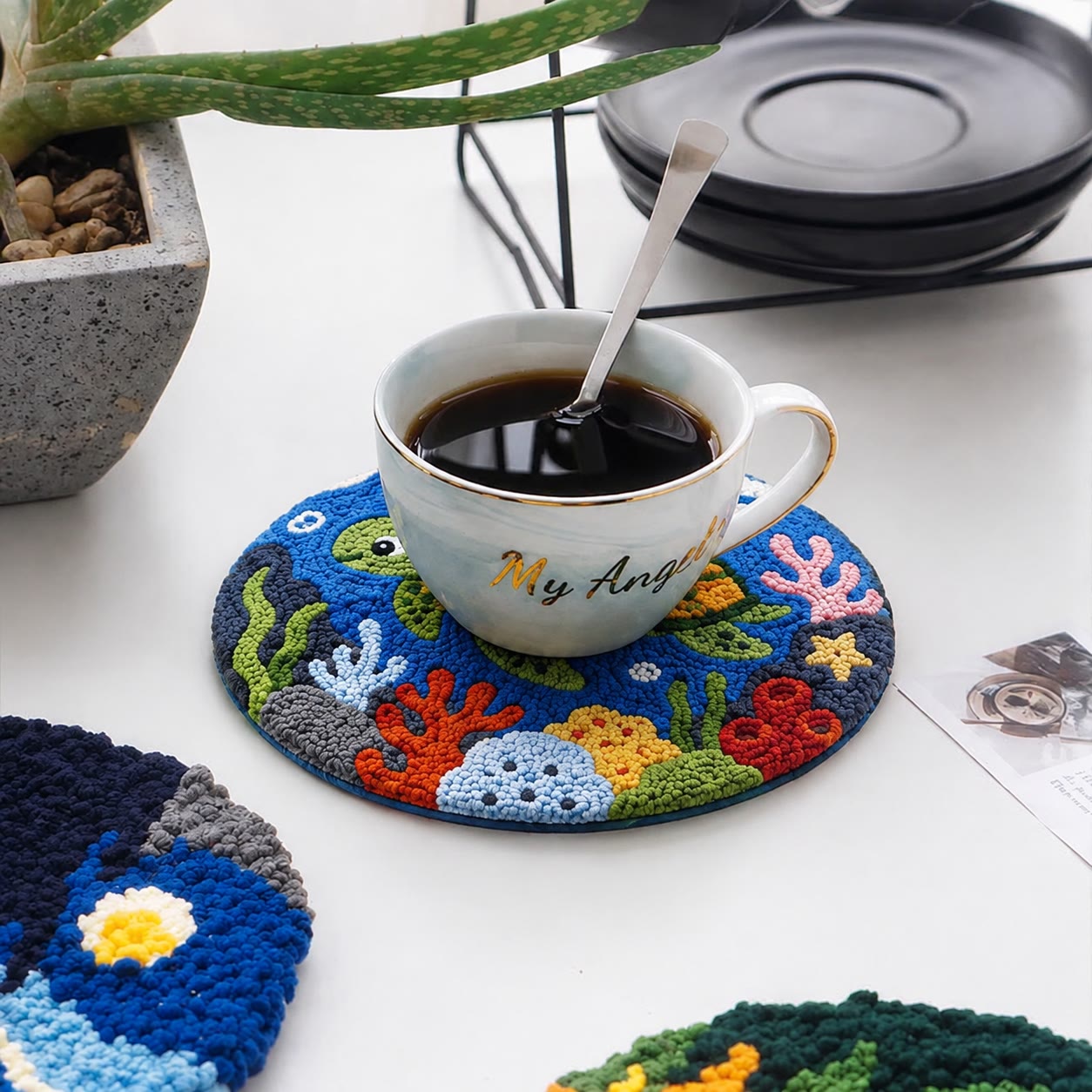 Ocean Turtle Punch Needle Kit - Cartoon Turtle Desktop Display | Handicraft Easy For Everyone To Do - 5 inch Coaster Kit - image 6