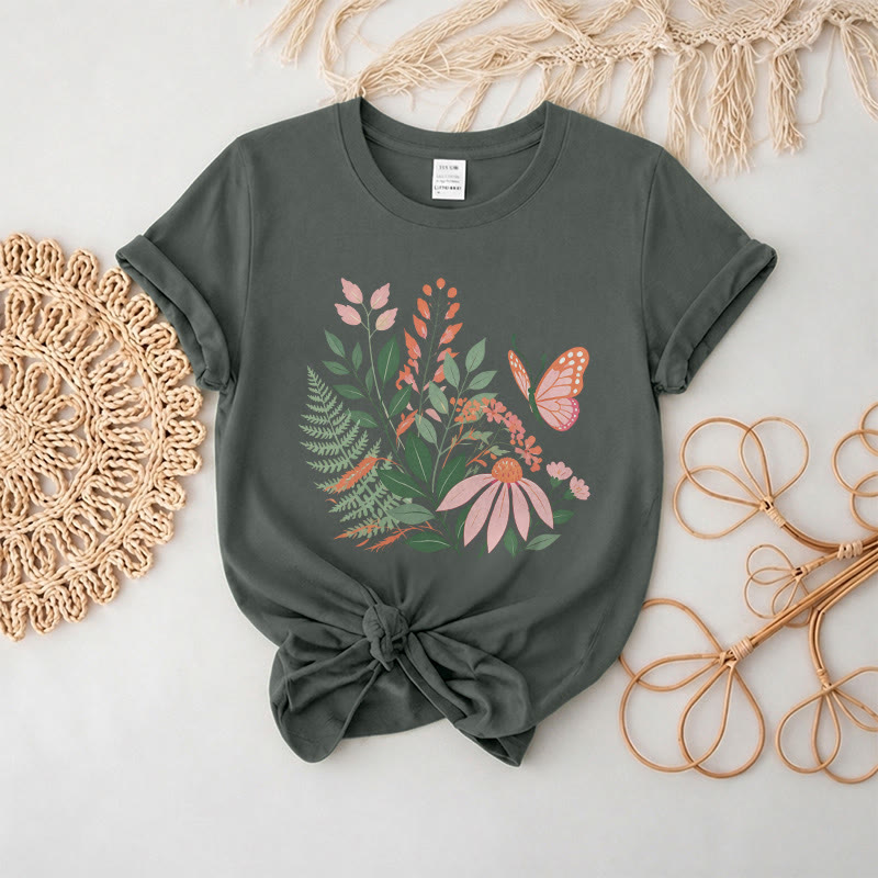Rubbyoo Wonderful Garden  Graphic Tee  - Chic Botanical & Floral Motif  | Teacher's Sophisticated Outfit - Dark Gray - 2XL - image 11