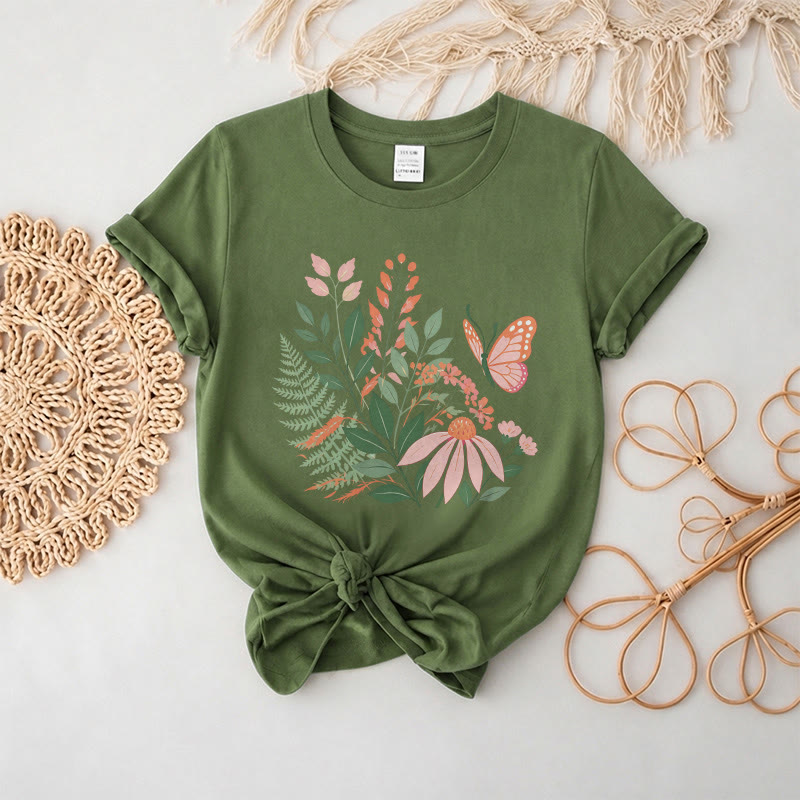Rubbyoo Wonderful Garden  Graphic Tee  - Chic Botanical & Floral Motif  | Teacher's Sophisticated Outfit - Army Green - 2XL - image 5