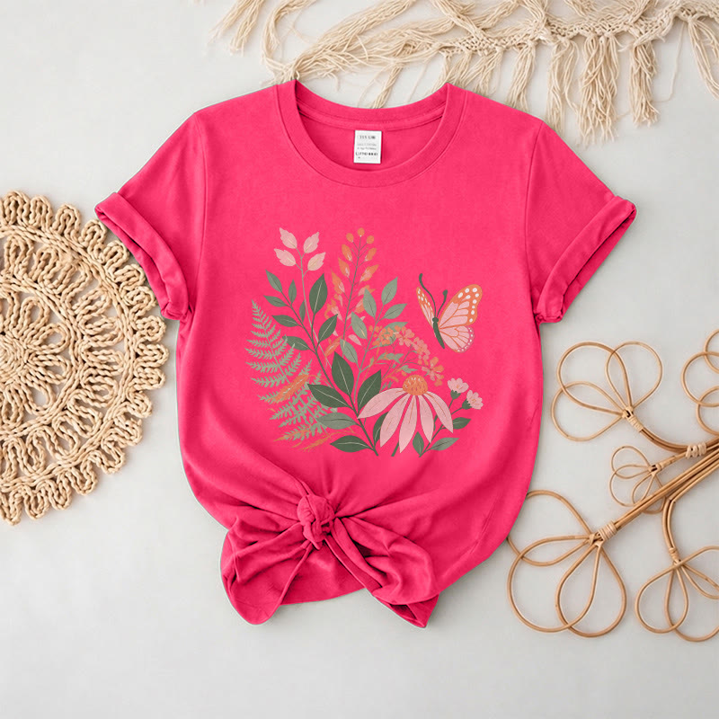 Rubbyoo Wonderful Garden  Graphic Tee  - Chic Botanical & Floral Motif  | Teacher's Sophisticated Outfit - Fuchsia - 2XL - image 4
