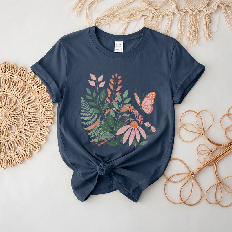 Rubbyoo Wonderful Garden  Graphic Tee  - Chic Botanical & Floral Motif  | Teacher's Sophisticated Outfit - Navy - 2XL - image 3