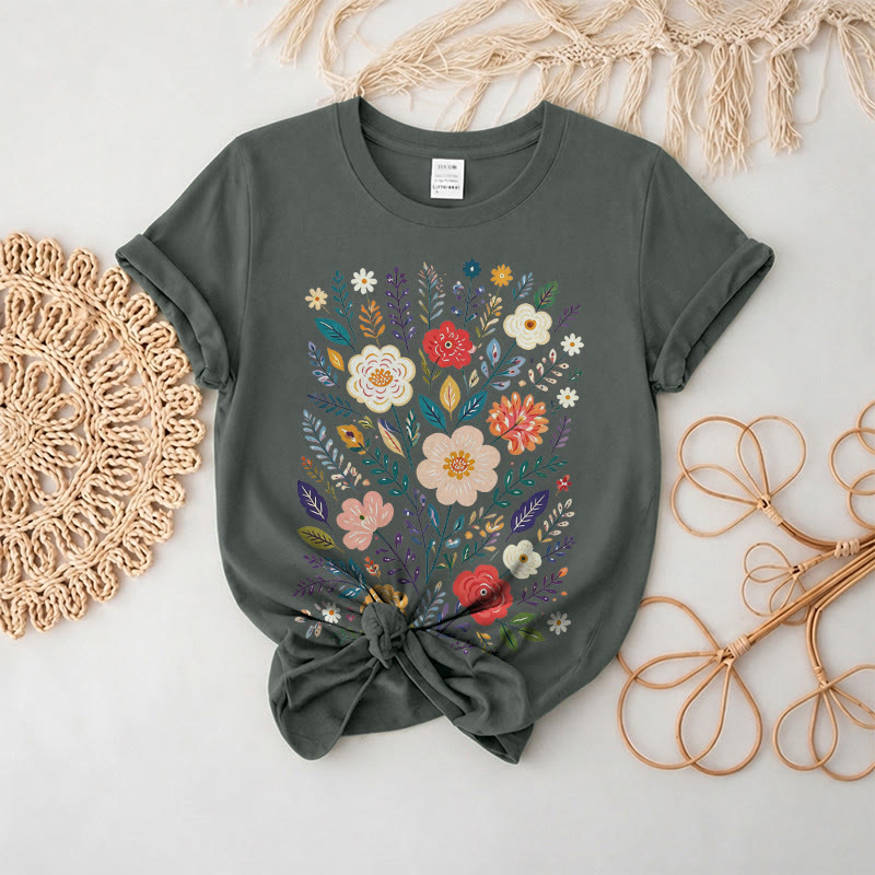 Rubbyoo Beautiful Flowers  Graphic Tee  - Elegant Floral Gift For Her  | Comfortable Daily T-shirt - Dark Gray - 2XL - image 10