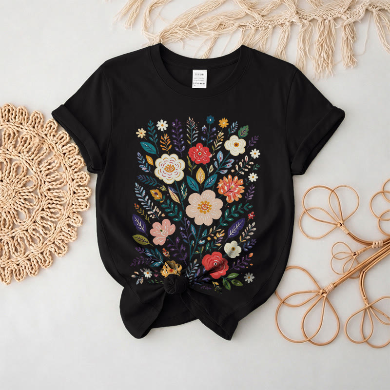 Rubbyoo Beautiful Flowers  Graphic Tee  - Elegant Floral Gift For Her  | Comfortable Daily T-shirt - Black - 2XL - image 5