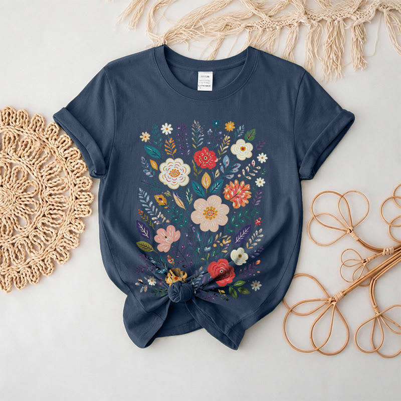 Rubbyoo Beautiful Flowers  Graphic Tee  - Elegant Floral Gift For Her  | Comfortable Daily T-shirt - Navy - 2XL - image 6