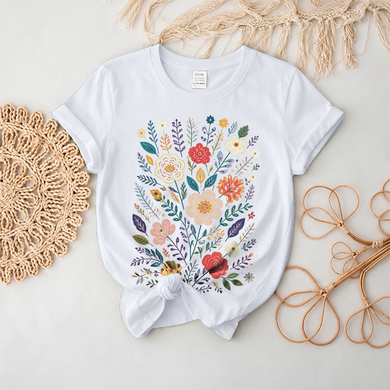 Rubbyoo Beautiful Flowers  Graphic Tee  - Elegant Floral Gift For Her  | Comfortable Daily T-shirt - White - 2XL - image 3