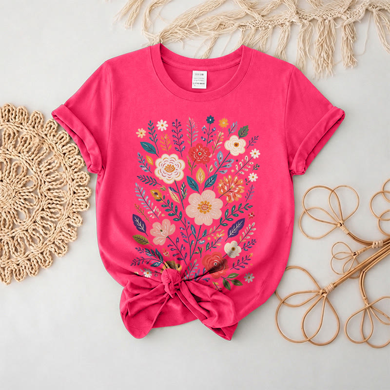 Rubbyoo Beautiful Flowers  Graphic Tee  - Elegant Floral Gift For Her  | Comfortable Daily T-shirt - Fuchsia - 2XL - image 11