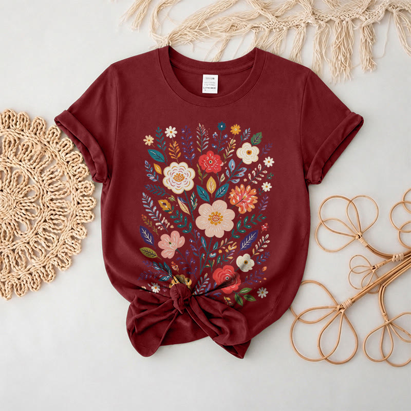 Rubbyoo Beautiful Flowers  Graphic Tee  - Elegant Floral Gift For Her  | Comfortable Daily T-shirt - Burgundy - 2XL - image 4