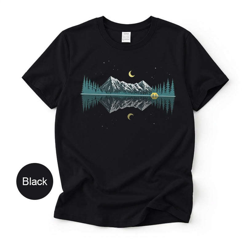Rubbyoo Mountain & Moon Graphic Tee  - Unique Nature-inspired Gift For Friend | Soft Oversize Shirt For Hiking - image 1