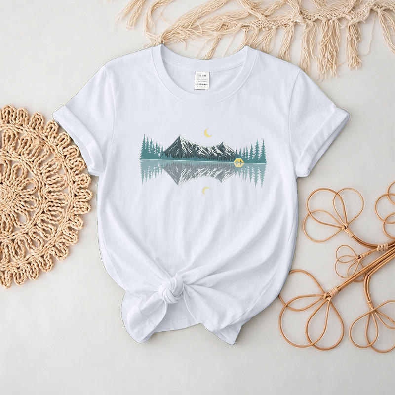 Rubbyoo Mountain & Moon Graphic Tee  - Unique Nature-inspired Gift For Friend | Soft Oversize Shirt For Hiking - White - 2XL - image 3