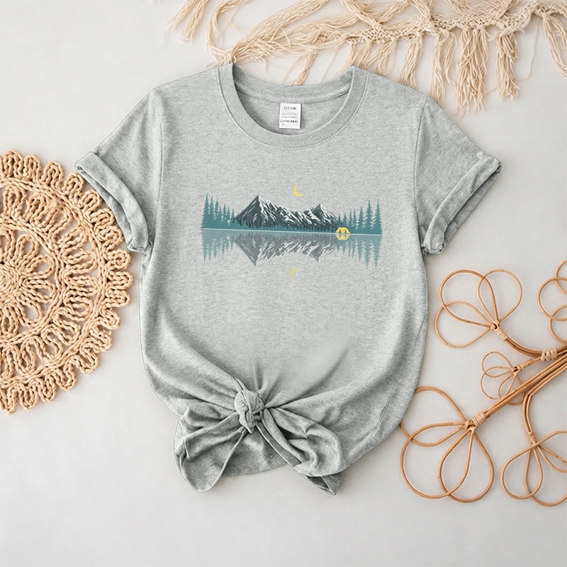Rubbyoo Mountain & Moon Graphic Tee  - Unique Nature-inspired Gift For Friend | Soft Oversize Shirt For Hiking - Light Gray - 2XL - image 8
