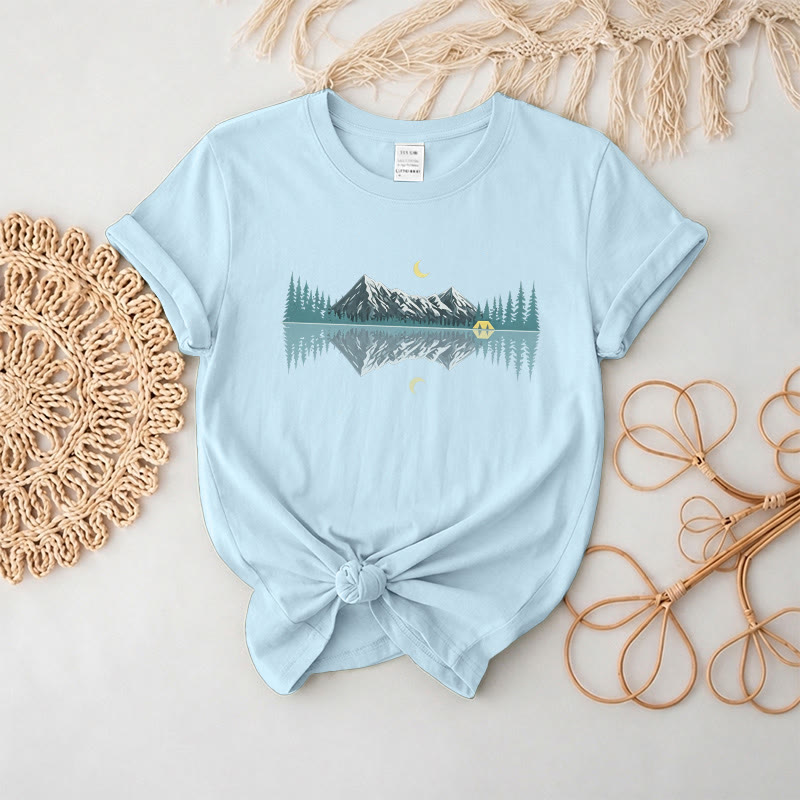Rubbyoo Mountain & Moon Graphic Tee  - Unique Nature-inspired Gift For Friend | Soft Oversize Shirt For Hiking - Sky Blue - 2XL - image 7