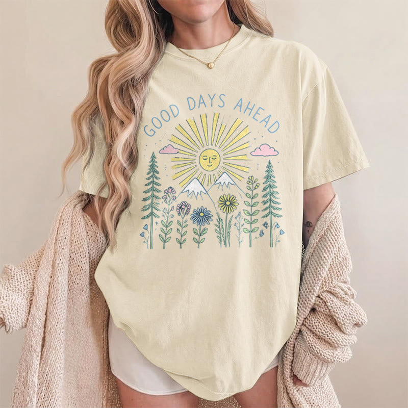 Rubbyoo “Good Days Ahead" Graphic Tee  - Suitable For Matching With Jeans | Trendy Celestial Crewneck Top - image 8