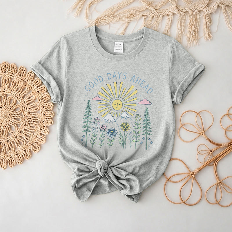 Rubbyoo “Good Days Ahead" Graphic Tee  - Suitable For Matching With Jeans | Trendy Celestial Crewneck Top - Light Gray - 2XL - image 3
