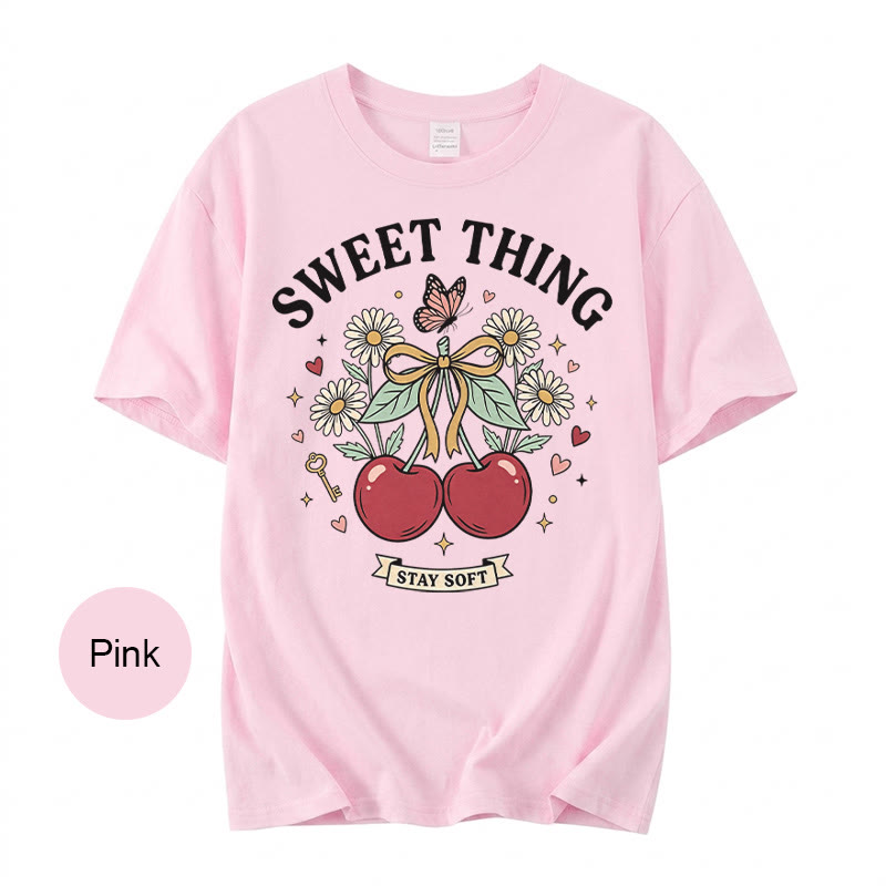 Rubbyoo Sweet Cheery Graphic Tee  - Perfect For Dating Outfit | Hand-drawn Style Cherry Graphic - image 1