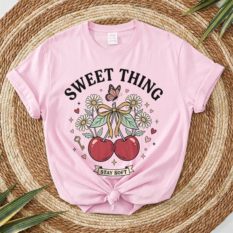 Rubbyoo Sweet Cheery Graphic Tee  - Perfect For Dating Outfit | Hand-drawn Style Cherry Graphic - Pink - 2XL - image 3