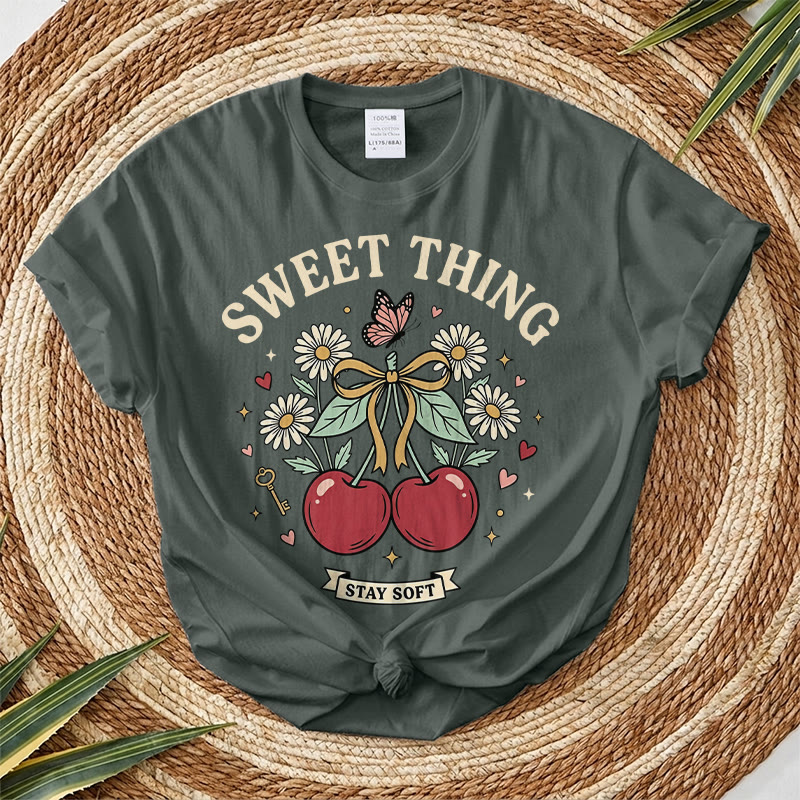Rubbyoo Sweet Cheery Graphic Tee  - Perfect For Dating Outfit | Hand-drawn Style Cherry Graphic - Dark Gray - 2XL - image 12