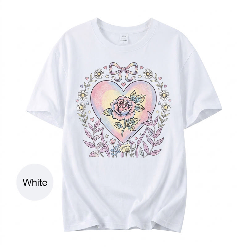 Rubbyoo Heart Of Rose Graphic Tee  - Soft Baggy  Shirt For Women  | Exquisite Pink Floral Print - image 1