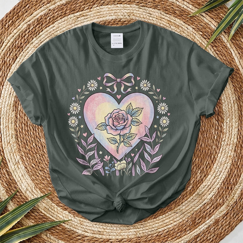 Rubbyoo Heart Of Rose Graphic Tee  - Soft Baggy  Shirt For Women  | Exquisite Pink Floral Print - Dark Gray - 2XL - image 12
