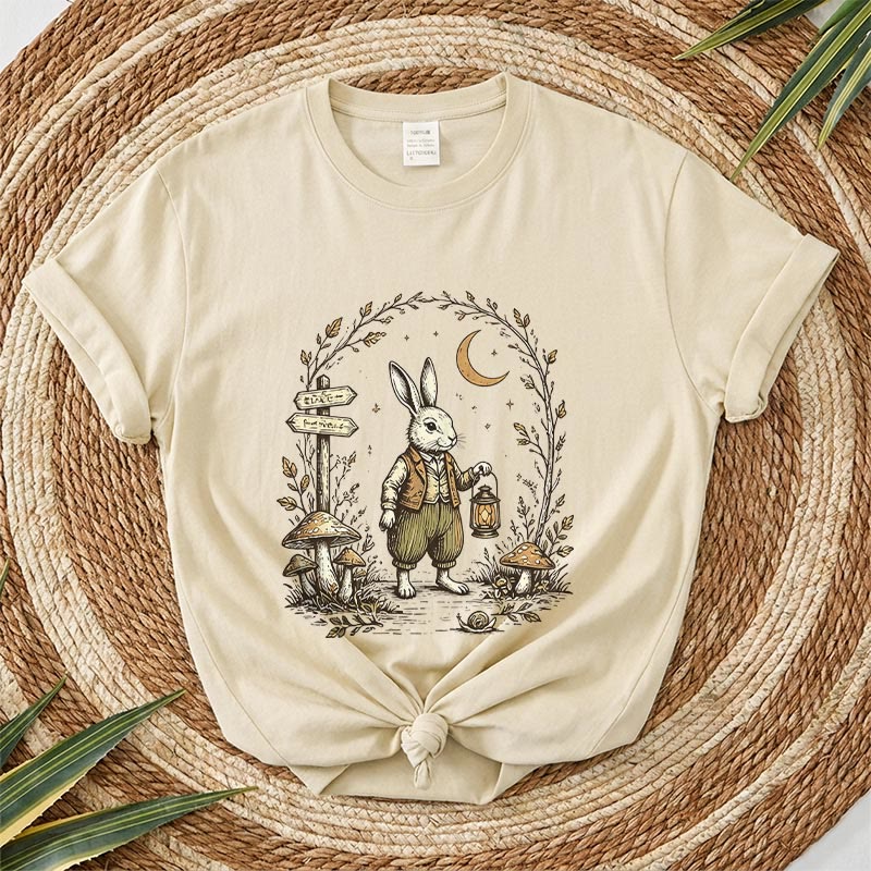 Rubbyoo Woodland Rabbit Graphic Tee  - Special Birthday Gift For Her | Fairy-tale Style Rabbit & Forest Graphic - Beige - 2XL - image 3