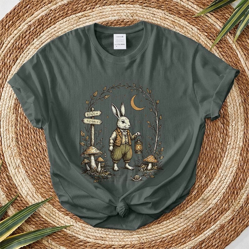 Rubbyoo Woodland Rabbit Graphic Tee  - Special Birthday Gift For Her | Fairy-tale Style Rabbit & Forest Graphic - Dark Gray - 2XL - image 8