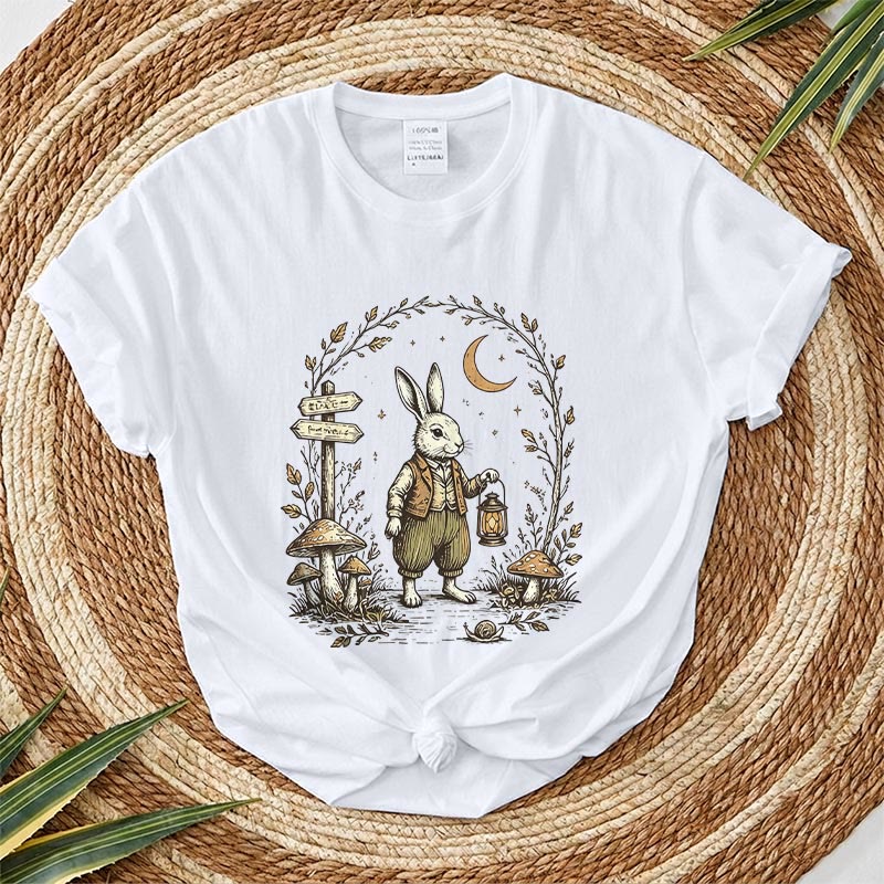 Rubbyoo Woodland Rabbit Graphic Tee  - Special Birthday Gift For Her | Fairy-tale Style Rabbit & Forest Graphic - White - 2XL - image 6